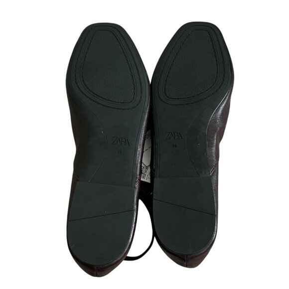 ZARA Women’s Leather Ballet Flats Chocolate Brown Size 8 Ankle Strap Buckle NWT - Picture 8 of 9